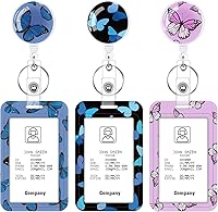 Vista 9 de Juego de 3 portatarjetas de alta resistencia con carrete retráctil, soporte retráctil de mármol para tarjetas de identificación con clip, funda