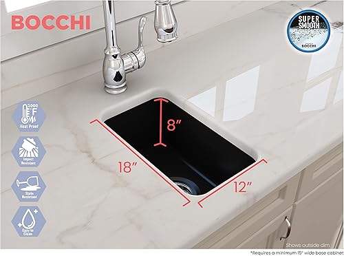 Miniatura 2 de BOCCHI Sotto - Fregadero de barra de doble montaje de arcilla refractaria de 12 pulgadas con colador en negro mate