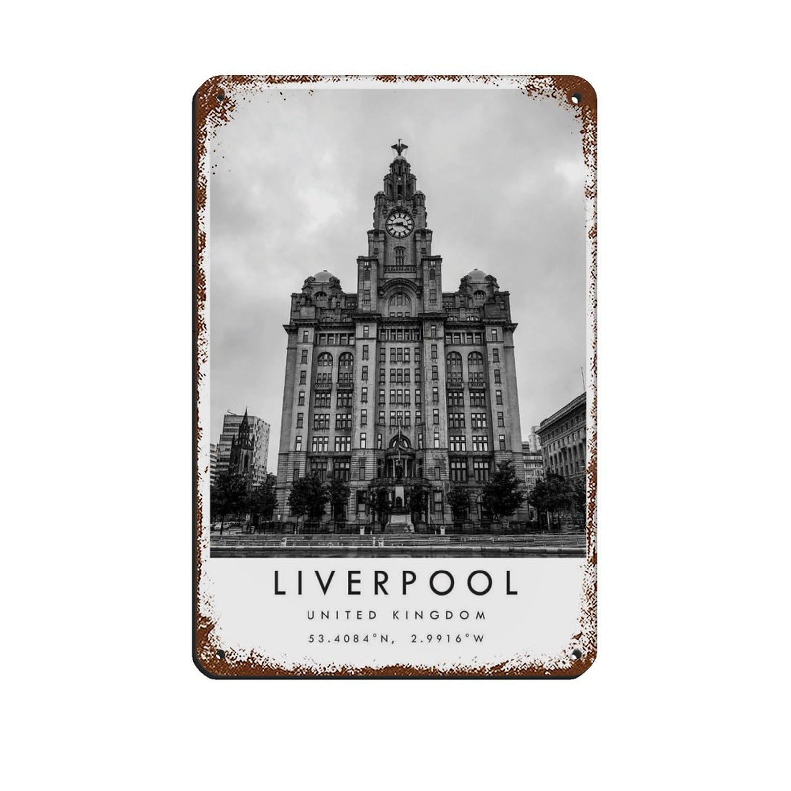 Liverpool Travel, Liverpool Poster (2) Retro Poster Metal Tin Sign Chic Art Retro Iron Painting Bar People Cave Cafe Family Garage Poster Wall Decoration 8x12inch(20x30cm)