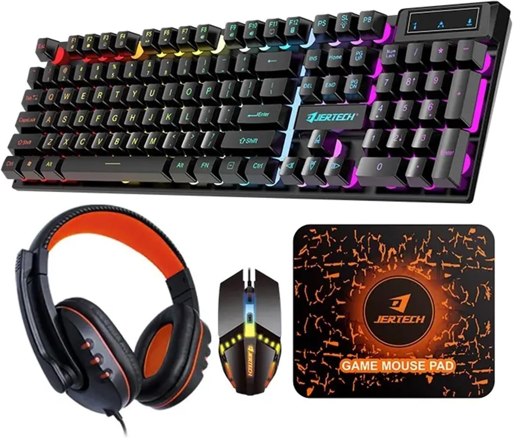JERTECH 4 in 1 Gaming kit including RGB Keyboard Mouse Headset & Mouse For PC