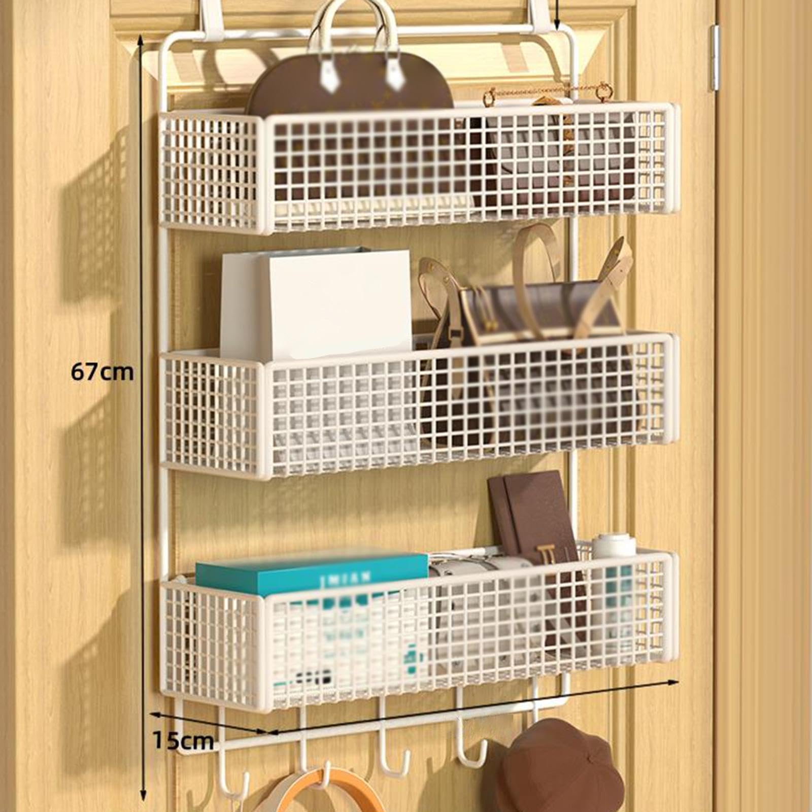 Organizador para Colgar sobre La Puerta, Cesta de Alambre Metálico, Estante Colgante, Cestas de Almacenamiento Resistentes Y Versátiles, Diseño Modern, L White, tal como se describe