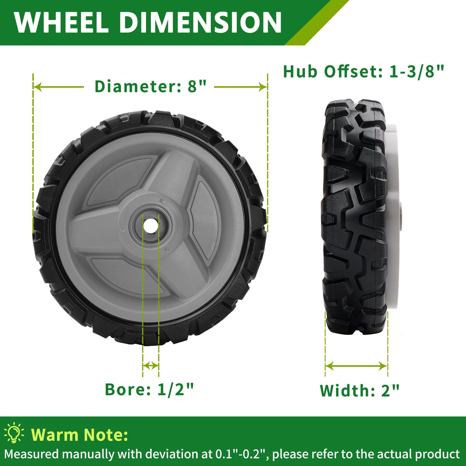 Paquete de 2 ruedas de transmisión para cortacésped Husqvarna 580365301 de 8 pulgadas