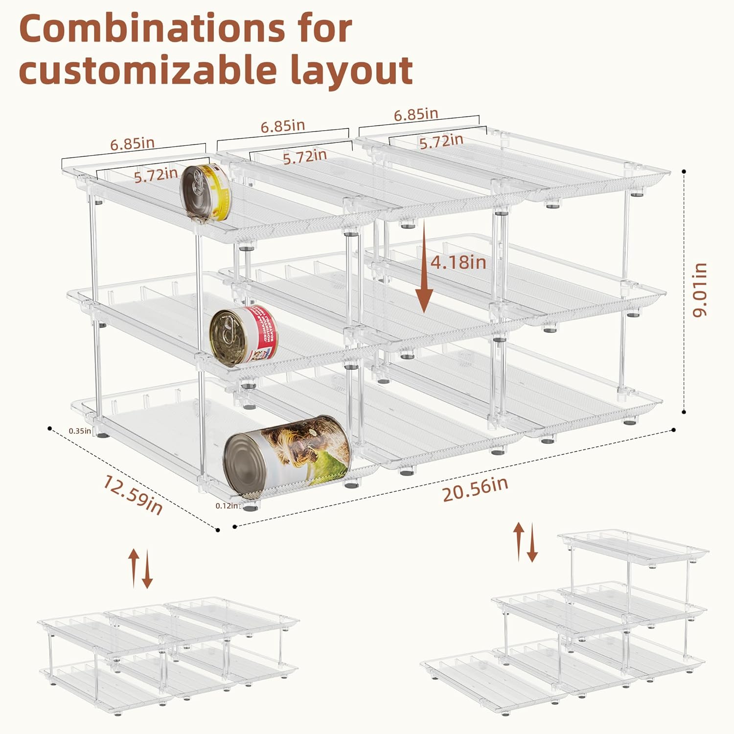 Attelite Cat Food Can Organizer, 3 Tier Can Organizer for Pantry, Rolling Stackable Cat Food Storage Rack Holds 144 (3oz) Cans, Canned Food Organizer for Pantry Kitchen Cabinet