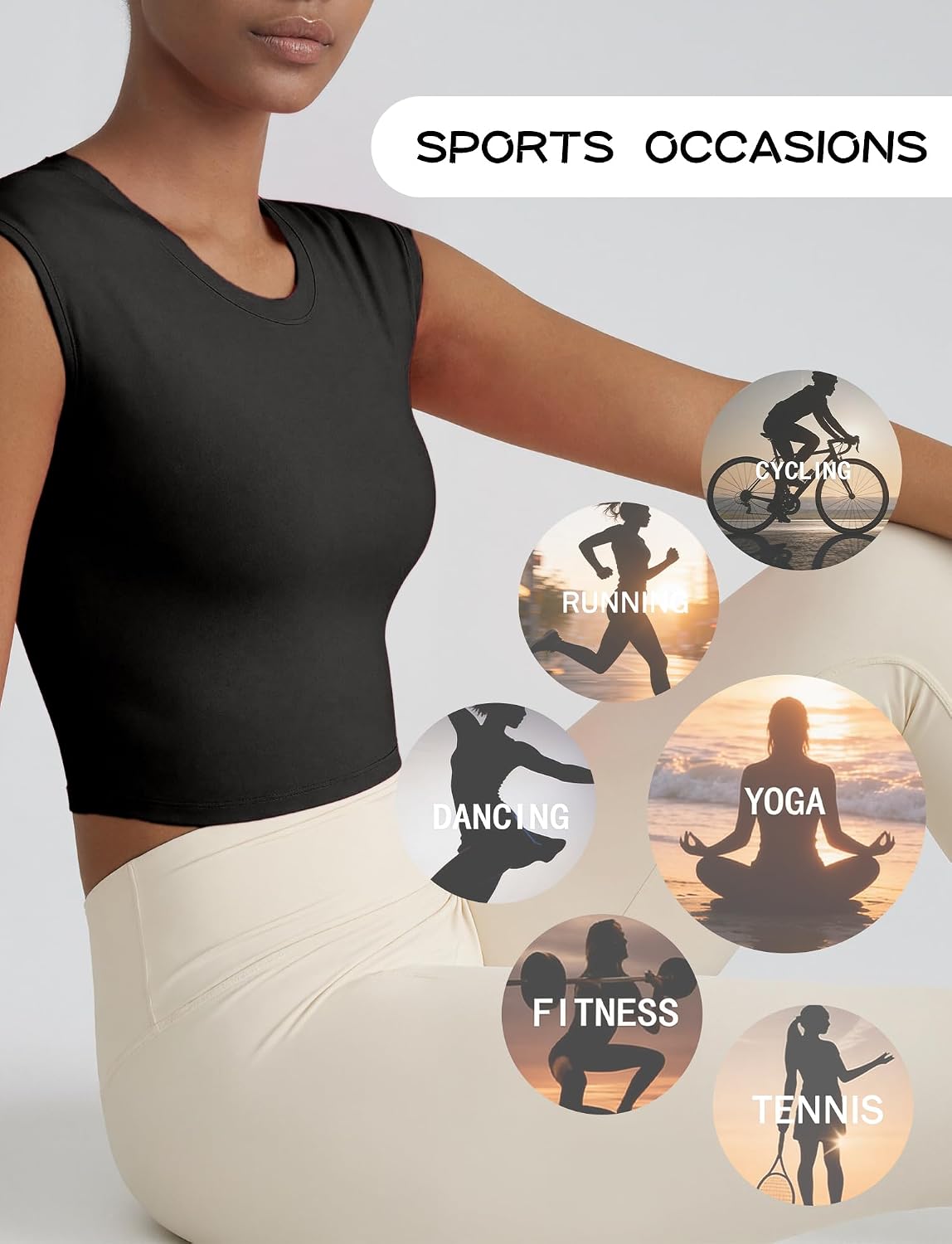 Panegy Women Yoga Crop Top Solid Sleeveless Workout T-Shirts Padded Slim Stretchy Athletic Gym Bra