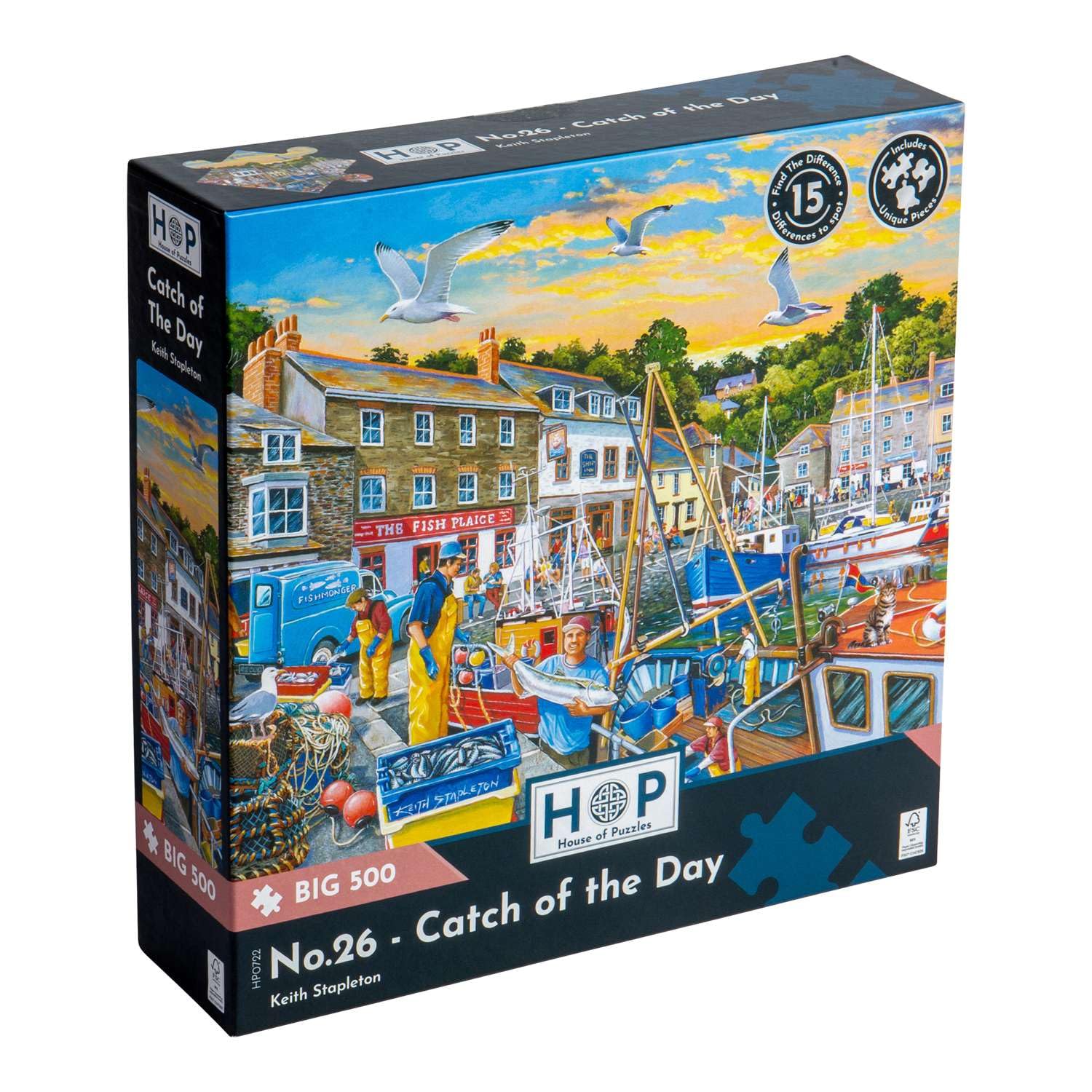 The House of Puzzles Catch of the Day Jigsaw - Big 500 Piece Jigsaws For Adults, Extra Large Pieces, Artist Illustrated, Scenic Landscape, Deluxe Puzzle Gifts