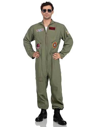 Leg Avenue Mens Licensed Top Gun Flight Suit Costume Khaki/Green