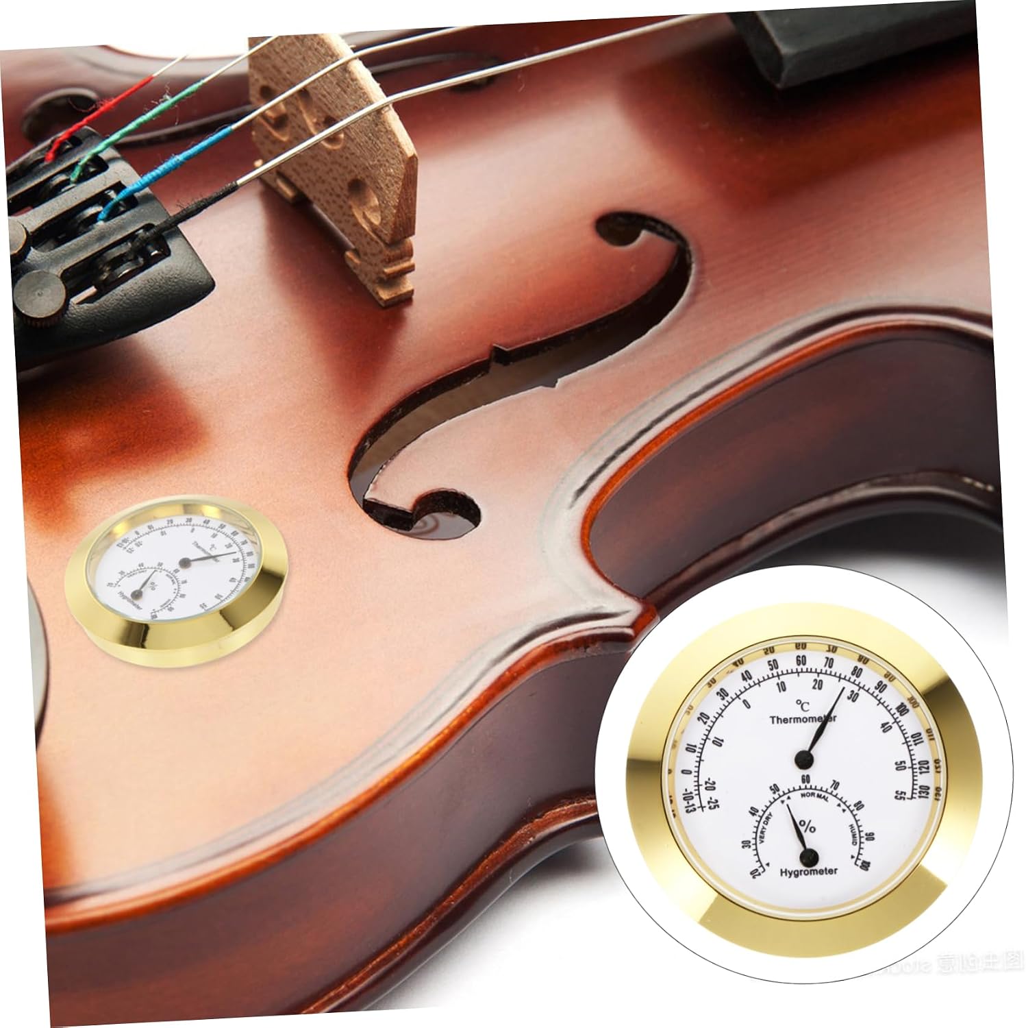 Gold Alloy Violin Thermometer Hygrometer for Storage and Care | Compact Portable Monitor, Temperature and Humidity Measurement, Delicate Appearance, for Guitar and Violin Cases
