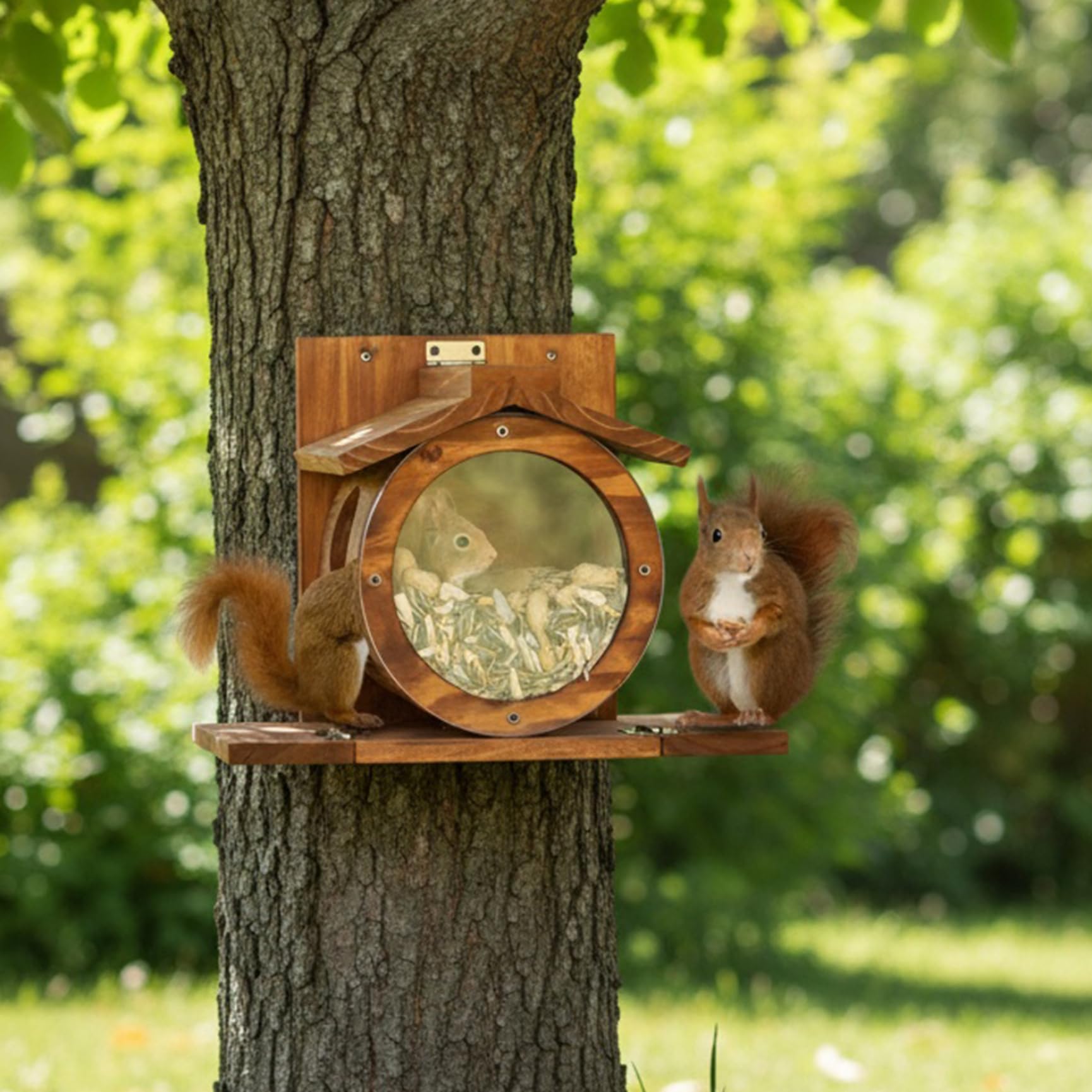 Mangiatoia per scoiattoli da Esterno, Mangiatoia per Scoiattoli in Legno a Parete con Frontale Visibile, Stazione di Alimentazione Facile da Riempire Casetta per Recinzione di Alberi