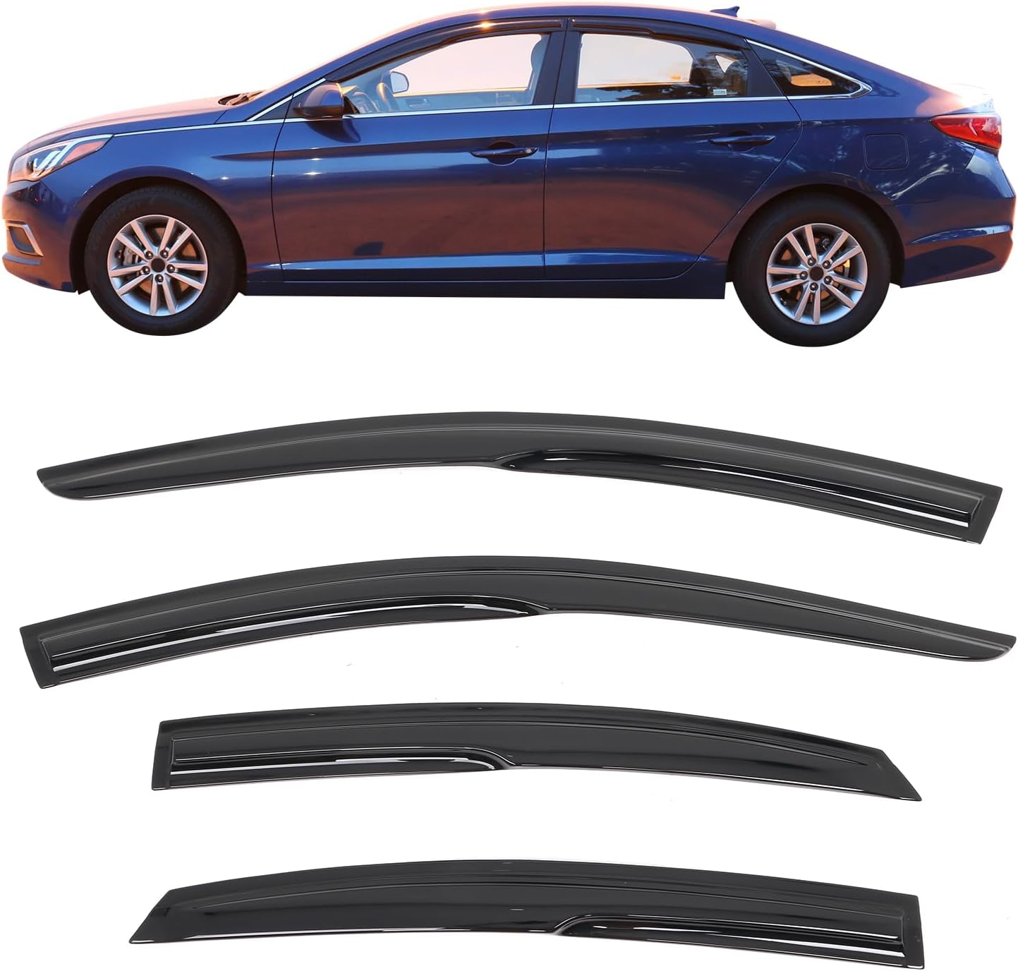 IKON MOTORSPORTS Smoked Window Visors for 2015-2019 Hyundai Sonata - Aero JDM Wind Deflectors, Tape-On Rain Guards