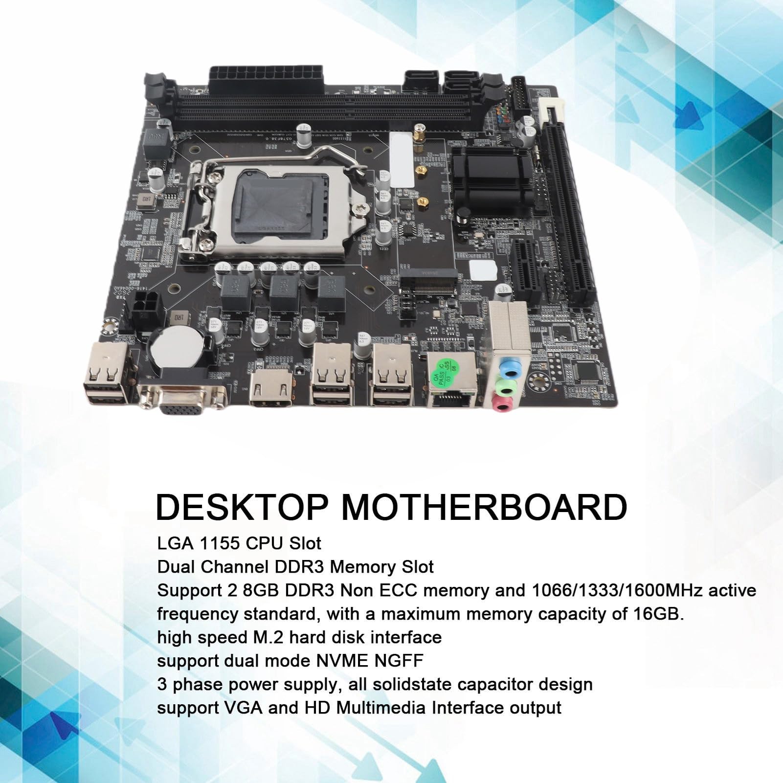 Placa Base para Juegos LGA 1155 2nd WiFi para PC de Escritorio, H61 6 USB2.0 DDR3 M.2 NVMe NGFF 100Mbps LAN Micro ATX Placa Base para LGA1155 Socket I3 I5 I7, Proceso de
