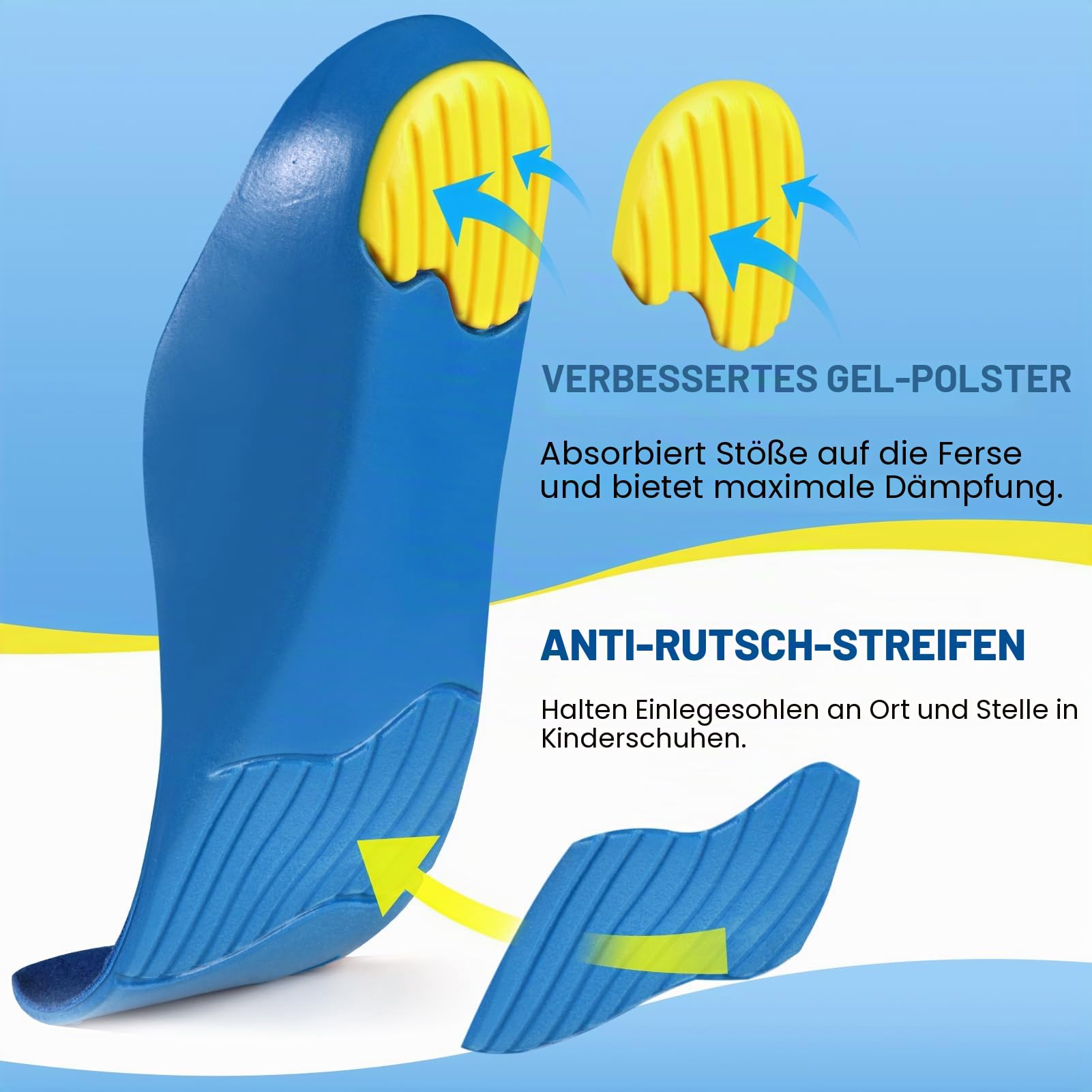 Ailaka Orthopädische Einlegesohlen Kinder, Orthopädische Schuheinlagen Kinder für Plattfüße,Fersensporn,Plantar Fasziitis,Metatarsalgie Blau