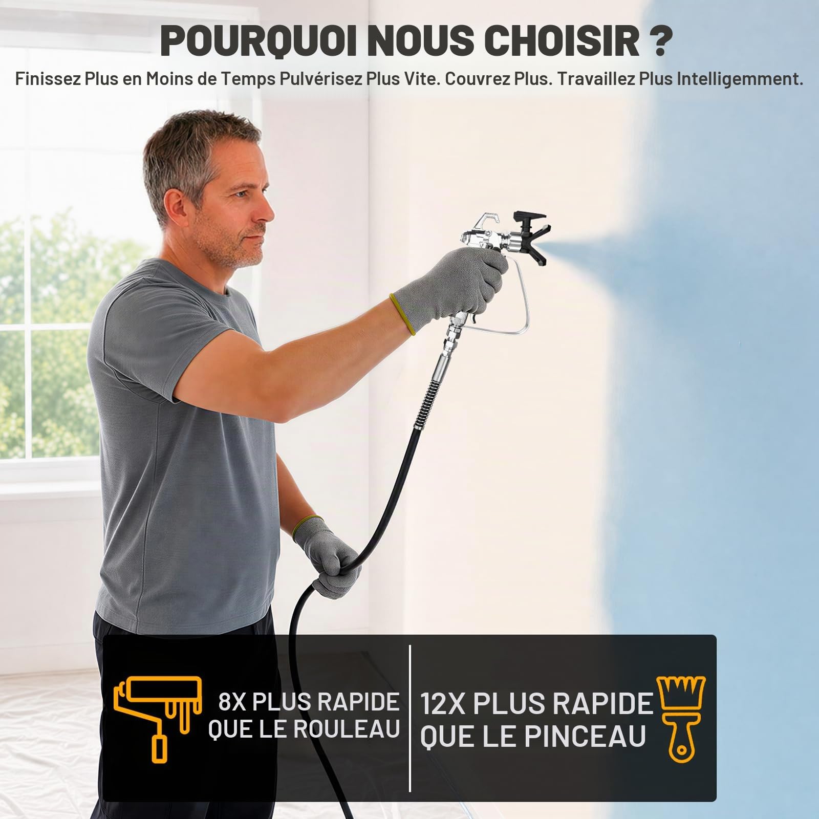DEKO Pulvérisateur Peinture sans Air 700W 2900PSI, Débit 1,2L/Min, Pulvérisateur Électrique Polyvalent avec Tuyau 7,5M, 2 Rallonges et Buses 311/515 pour Murs, Meubles et Métal