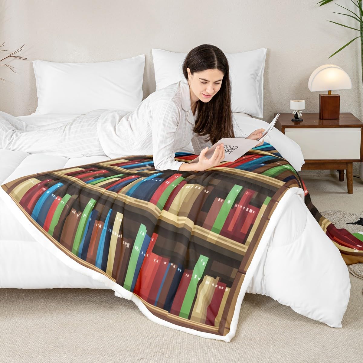 Pixel Vedio Game Kids Throw Blanket,Pixelated Bookshelf Bookcase Bed Blanket,Books Modern Building Games Girls Boys Sofa Decor,Colorful Fuzzy Blanket,Throw Size (50 x 60 Inches)