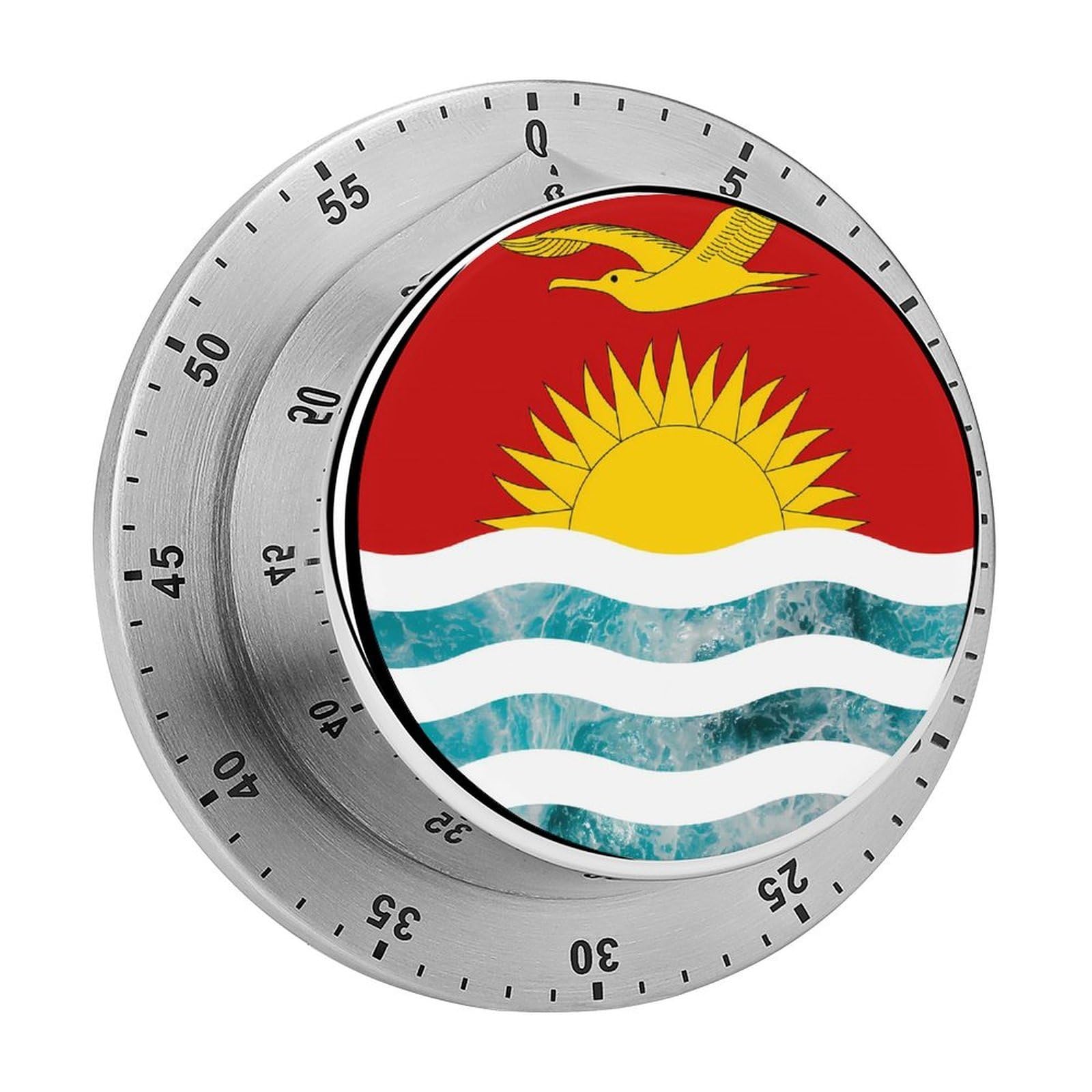 Kiribati Flag Ocean Wave Mechanical Timer with Alarm for Kitchen Cooking Productivity Stainless Steel Timers