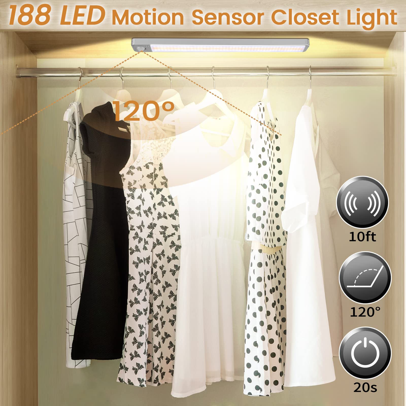 Under Cabinet Lighting, Motion Sensor Light Indoor, Dimmable Led Lights, Closet Light, Magnetic, Stick-on Under Cabinet Light Wireless, Rechargeable Night Light For Kitchen, Counter, LED Light Bar