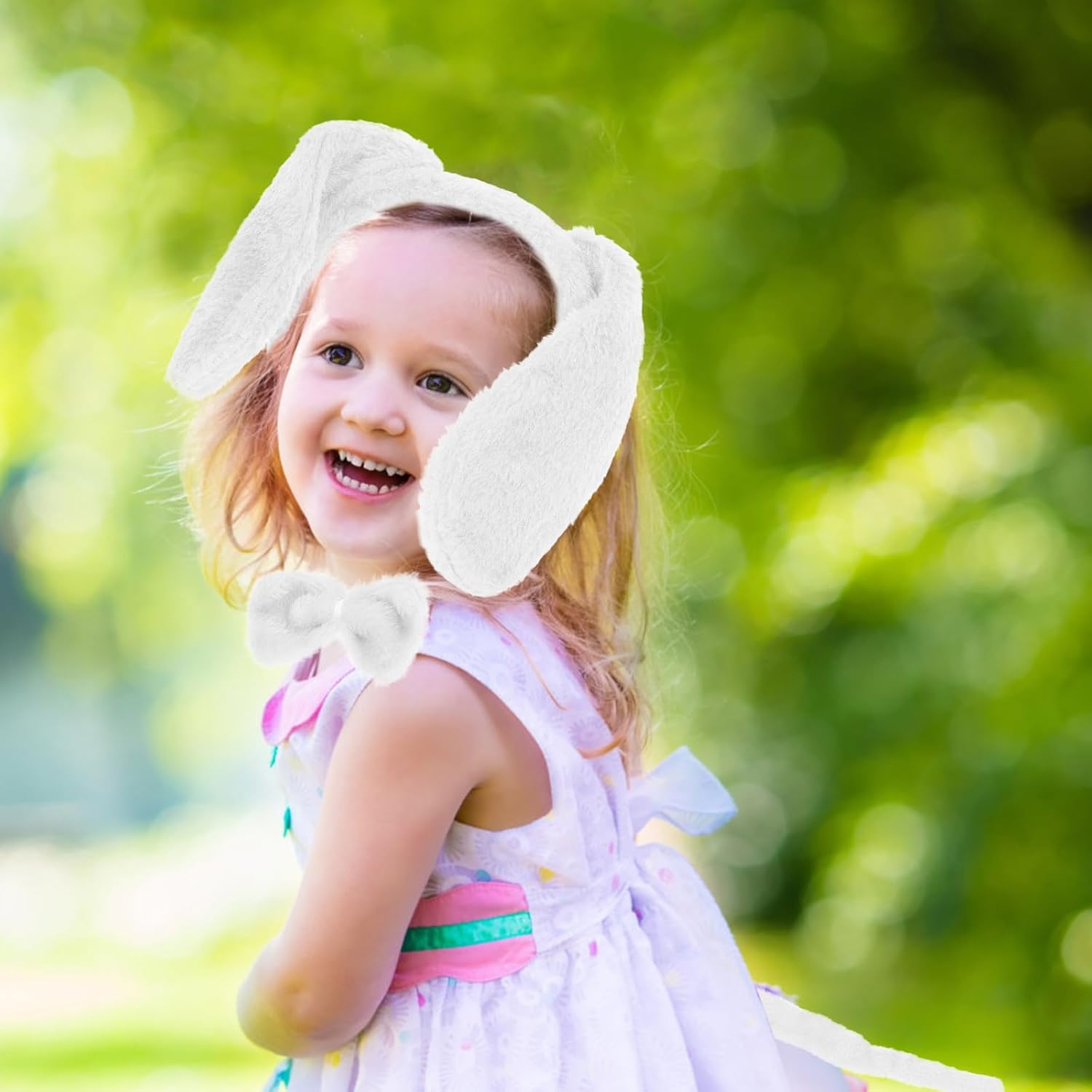 LOGOFUN Dog Costume Set Dog Ear Headband Bowtie Tail Props Performance Cosplay Party Decorations (White) - Image 4