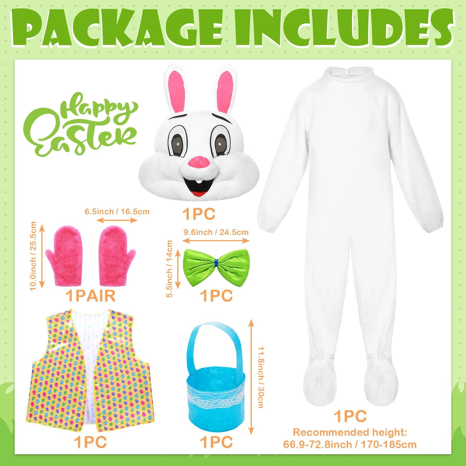 Easter Bunny Costume Adult,6 Pcs Easter Rabbit Bunny Suit Mascot Fancy Dress - Image 2