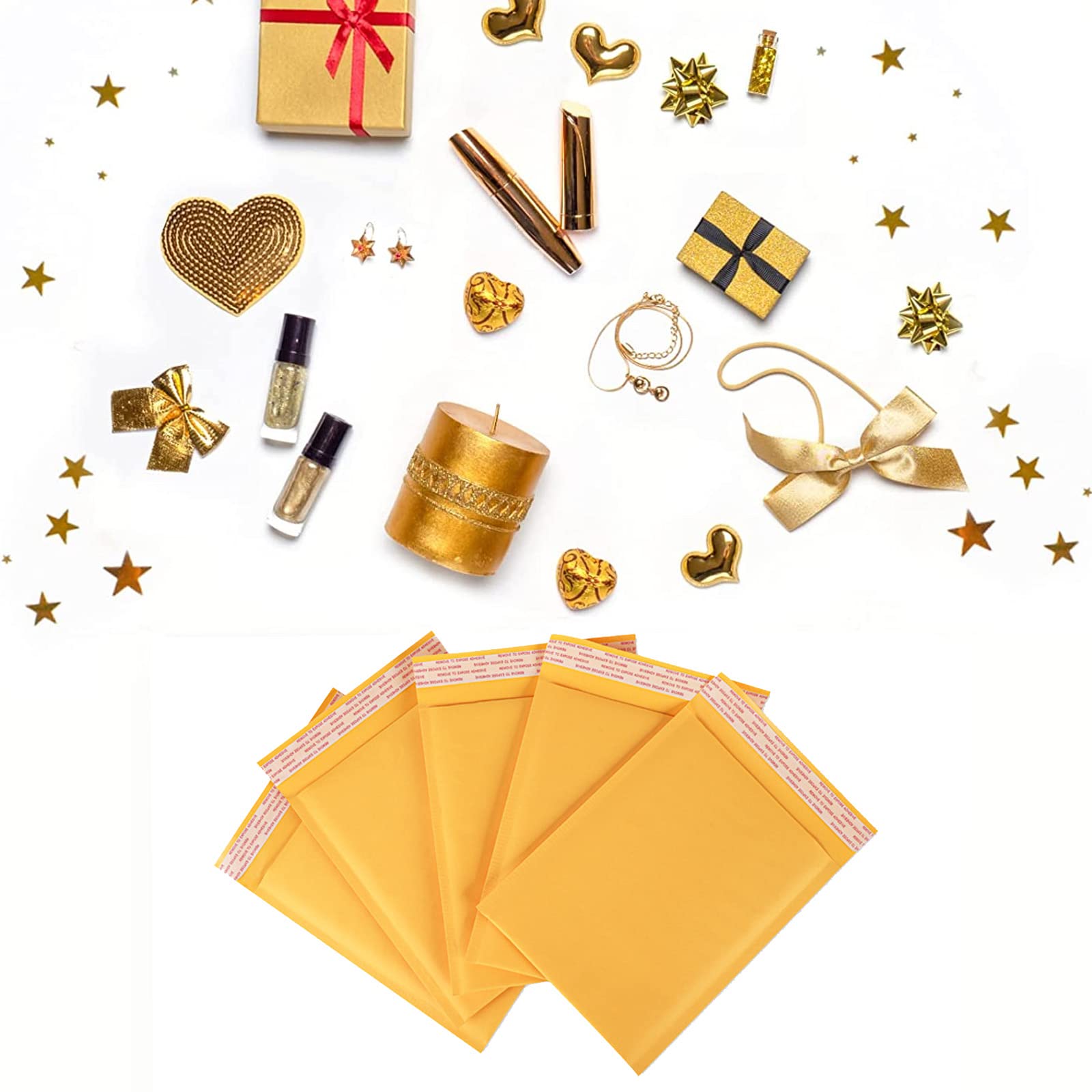 FCLMHD Kraft Bubble Mailers 6 x 25 cm, 100 szt. żółtych wyściełanych kopert, pakiety pocztowe dla małych firm, samouszczelniające, odporne na rozdarcie, butikowe torby wysyłkowe na biżuterię, artykuły