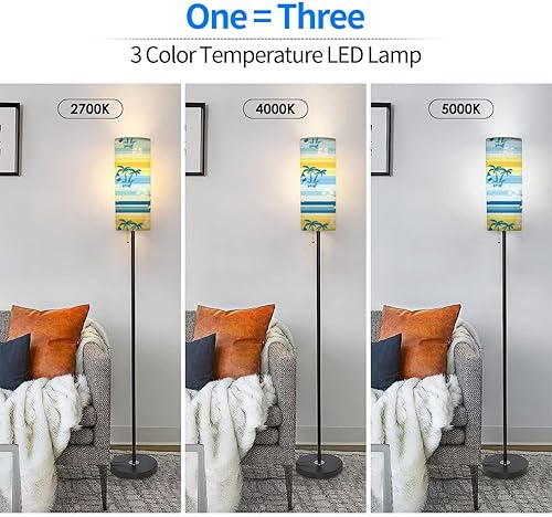 Miniatura 2 de Lámparas de pie modernas con patrón de verano, estado de ánimo, windsurf, árboles, flores, dibujado a mano, minimalista, lámpara de pie con poste de