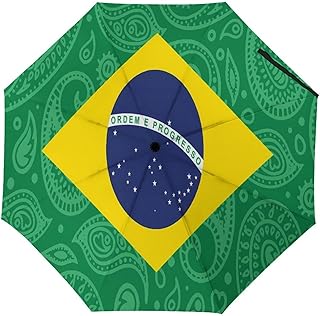 Brazil Brazilian Flag Paisley Travel Compact Umbrella Portable Tri-fold Folding for Rain Sun Protection