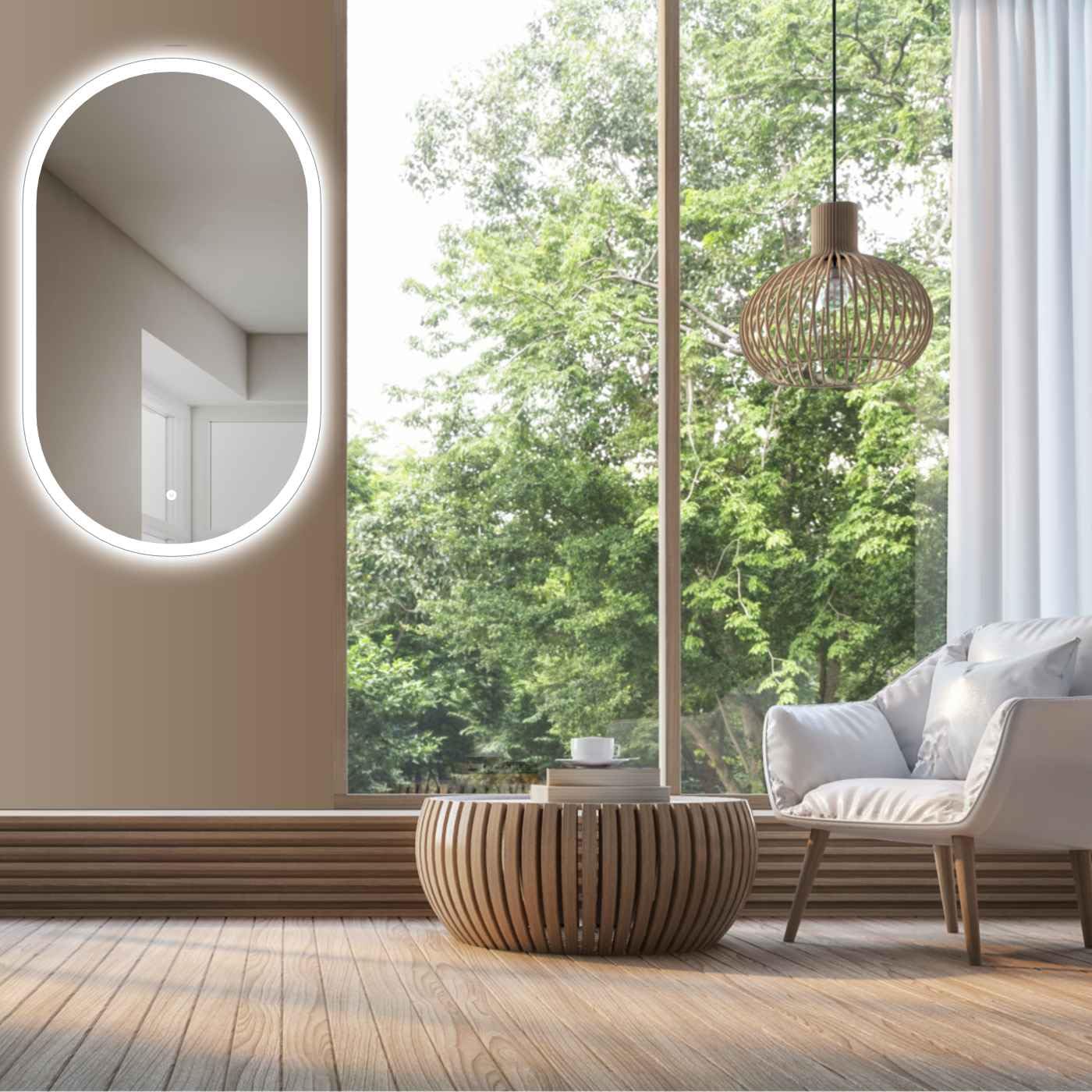 HOKO® Espejo LED Ovalado 50 x 90 cm. Montaje Alto + Transversal. Espejo de baño con iluminación LED para Exterior