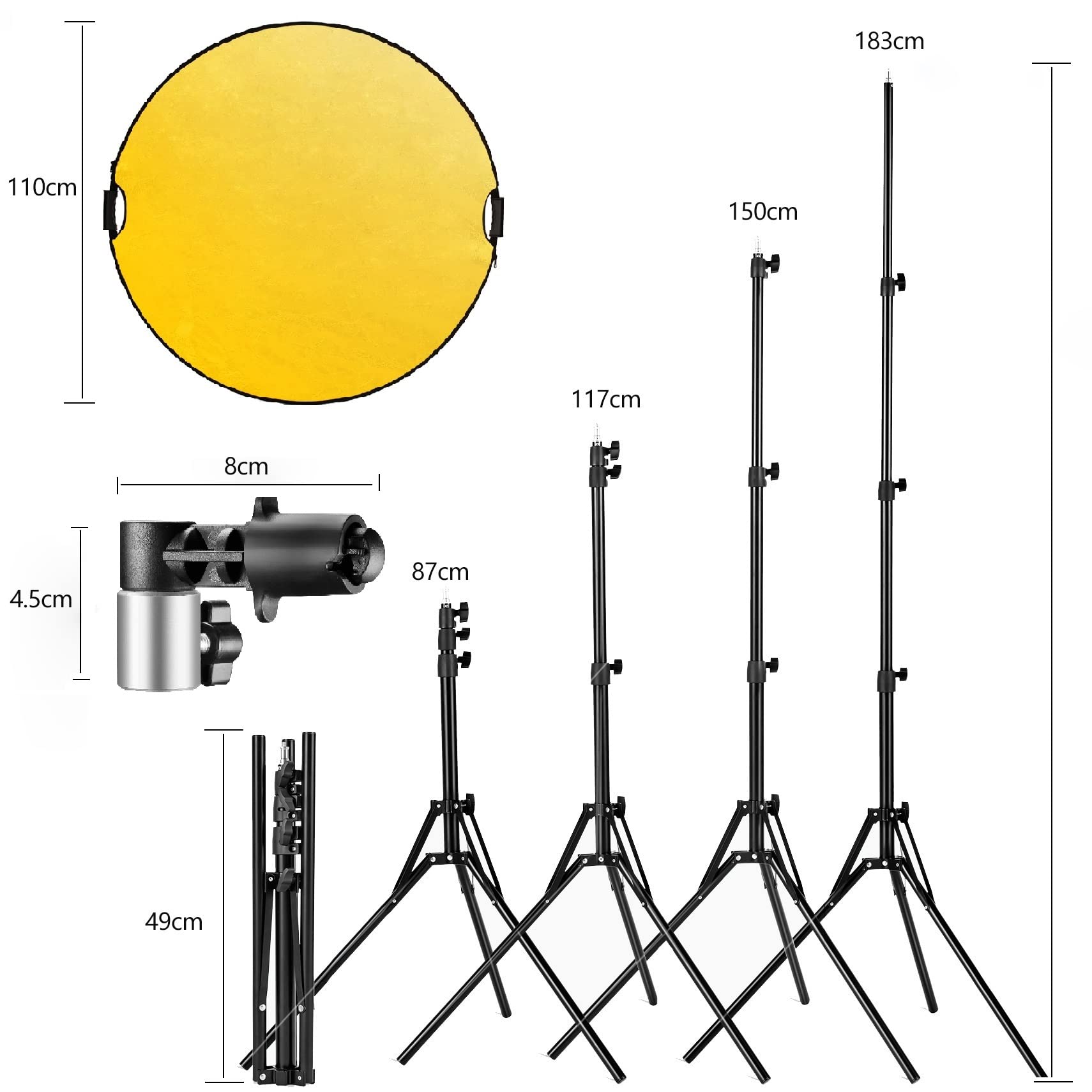 Selens 5 in 1 Reflektor 110CM mit Lichtstativ Reflector Clip Halter Kit für Fotostudio Portrait Fotografie, Runder Reflektor Diffusor Gold/Silber/Weiß/Schwarz/Transparent