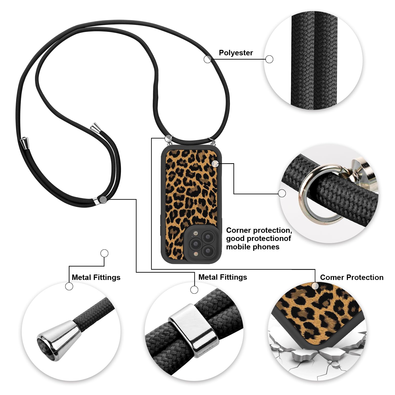 MBSLFY Cover Cordino per iPhone 13 Pro Max Custodia con tracolla,Regolabile Cellulare Girocollo