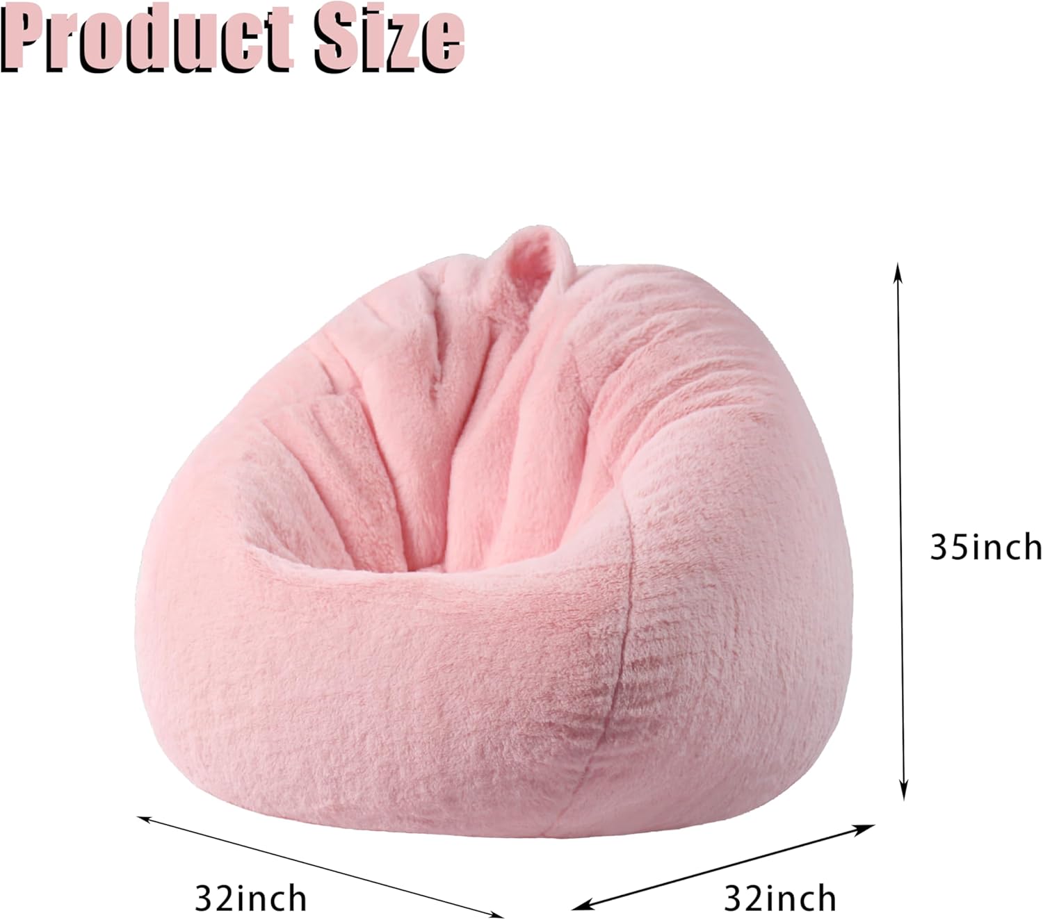 Faux Fur Comfy Bean Bag Chair Cover (No Filler), Fluffy Stuffed Animal Storage Bean Bag Covers Large Sofa for Adults, Premium Furry Fuzzy Chair for Living Room Bedroom, Pink