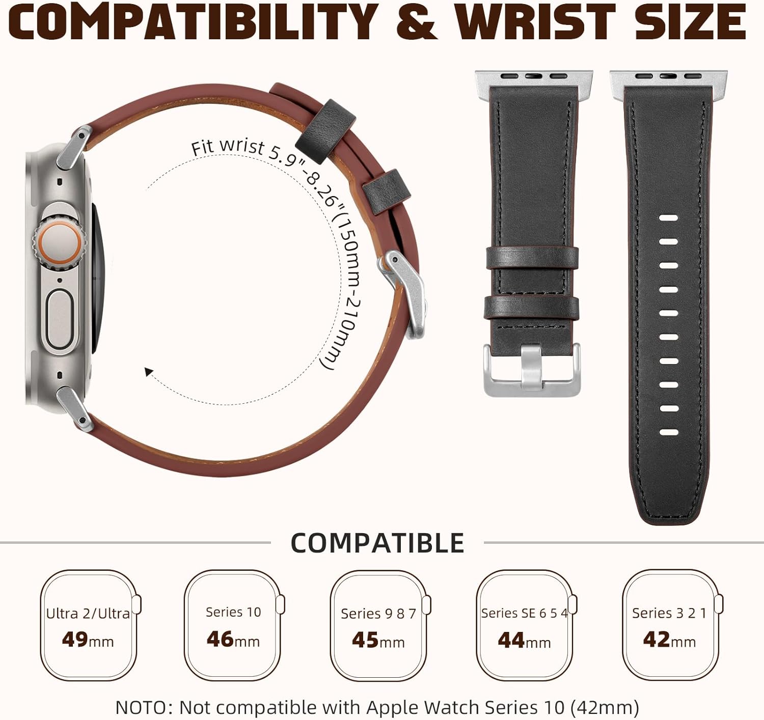 Easuny Leather Bands Compatible with Apple Watch Ultra 2 3/Ultra Band 49mm 44mm 45mm 46mm 42mm Men, Top Grain Genuine Leather Strap for iWatch Series 11 10 9 8 7 6 5 4 SE3 SE2 SE 3 2 1 - Image 9