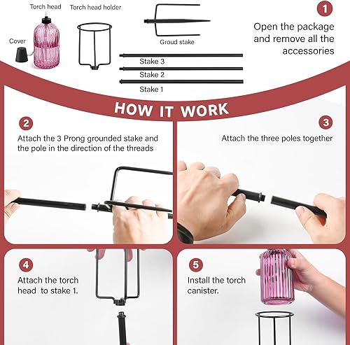 Miniatura 7 de Paquete de 4 antorchas de jardín de cristal, 13.5 onzas, coloridas antorchas de jardín para exteriores, antorchas de citronela mejoradas de 59