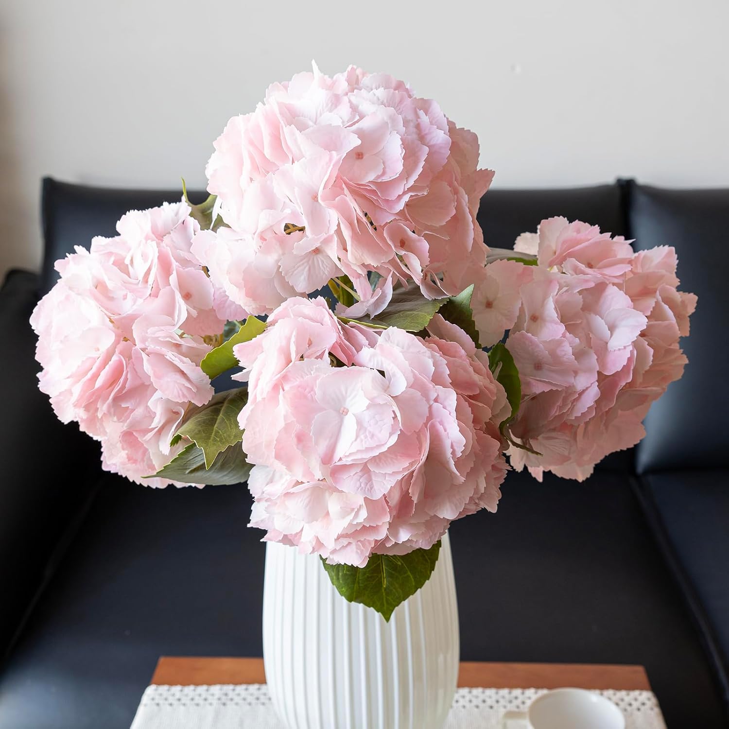 DUYONE 4pcs 22.4'' Realistic Large Artificial Hydrangea Flowers with Long Stem,Lifelike Latex Soft Flowers for Home Decor Wedding Arrangements Party Living Room Bouquets