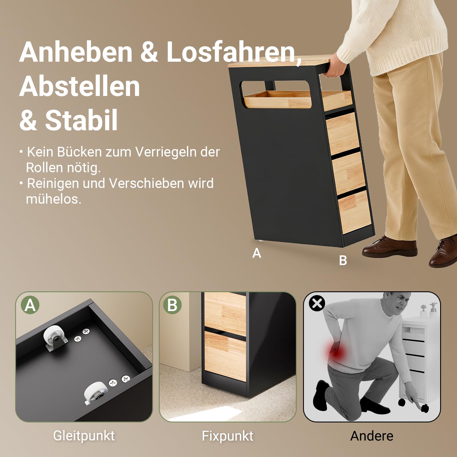 SoBuy Badezimmerschrank Schmal Badschrank mit 3 Schubladen Nischenschrank Holz für kleine Bäder WC & Küche Toilettenschrank Beistellschrank, Schwarz 65x23x82cm BZR54-II-SCH