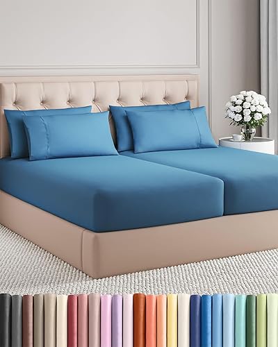 Miniatura 142 de Juego de sábanas Split King de 7 piezas - Incluye 4 fundas de almohada - Sábanas Split King - Ropa de cama de hotel de lujo suave - Refrescante