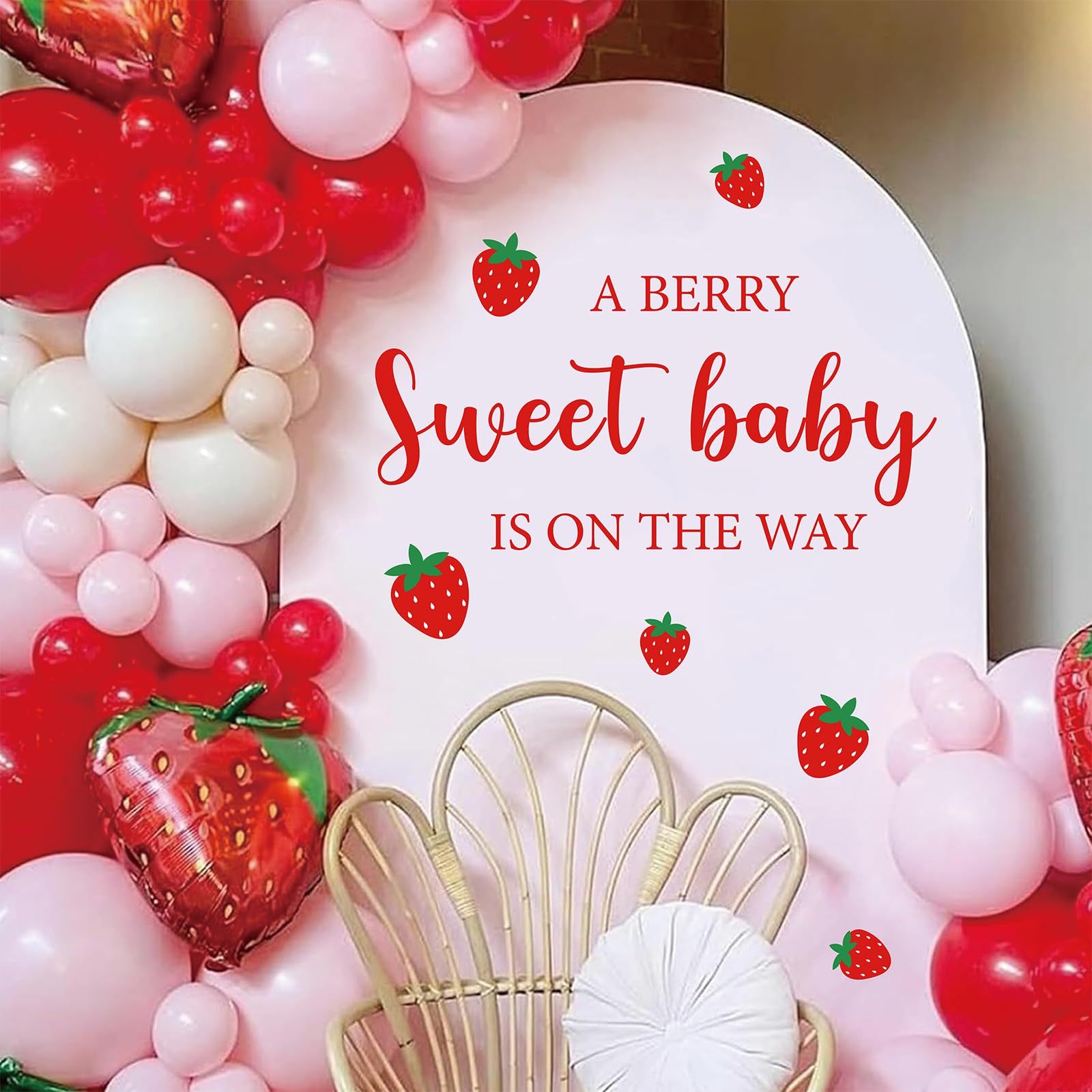 JarThenaAMCS Gender Reveal Party Decal Sign A Berry Sweet Baby is on The Way Wall Sticker Cute Strawberry Theme Wall Decor for Summer Baby Shower