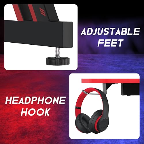 Miniatura 6 de XXkseh Escritorio para computadora de 47 pulgadas, mesa de juegos en forma de Z, mesa de computadora ergonómica con gancho para auriculares,