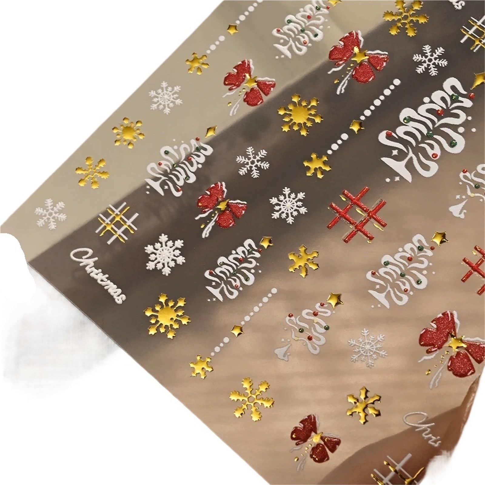 3pcs 5D Nail Stickers - Red Bowknot & Gold Snowflakes - White Snowflake Bow Decals for Holiday Nail Art(Color7)