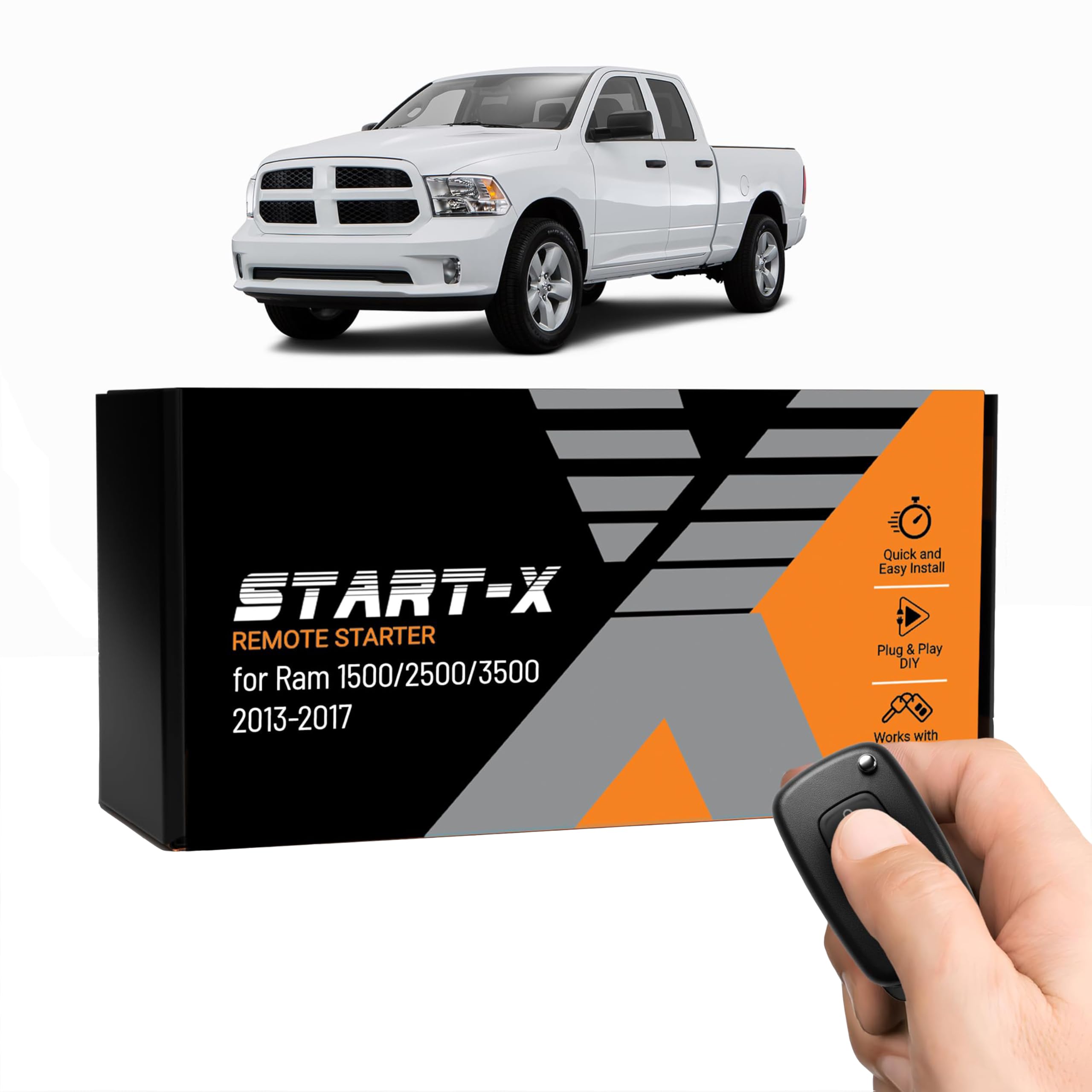 Start-X Remote Starter Kit for RAM Pickup Truck 1500, 2500, 3500 (2013, 2014, 2015, 2016, 2017) | Key Ignition Engine Vehicles | Plug N Play Install | Lock 3X to Remote Start | Zero Wire Splicing
