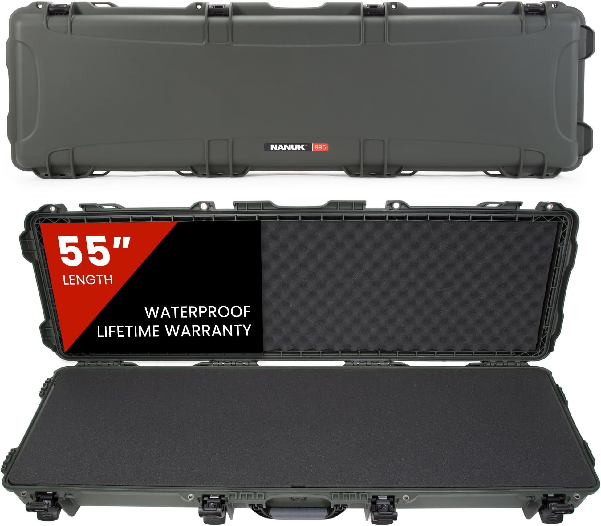 NANUKLong Series 995 Lightweight NK-7 Resin Waterproof Rifle & Shotgun Protective Case with Wheels, Foam Interior, Olive