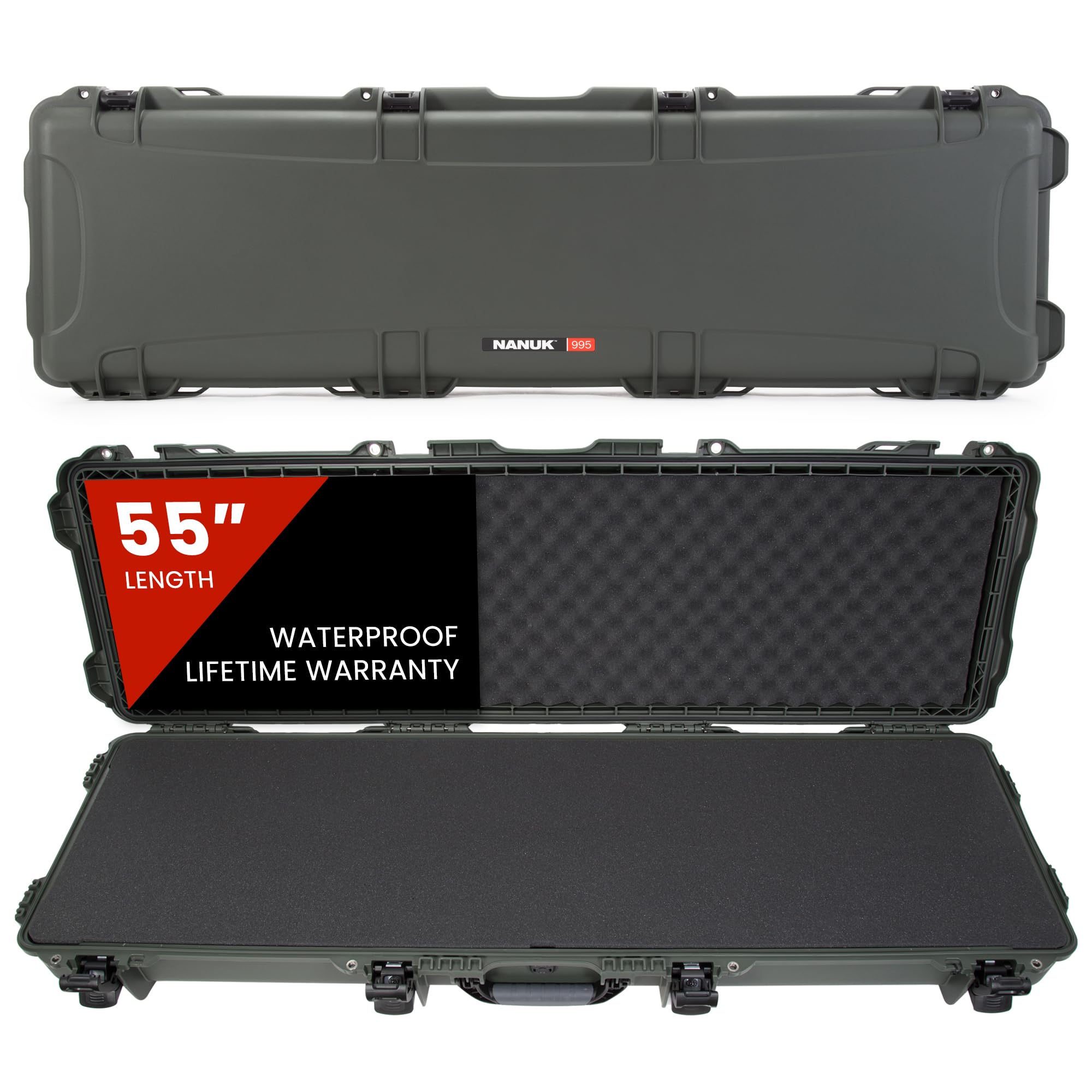 NANUKLong Series 995 Lightweight NK-7 Resin Waterproof Rifle & Shotgun Protective Case with Wheels, Foam Interior, Olive