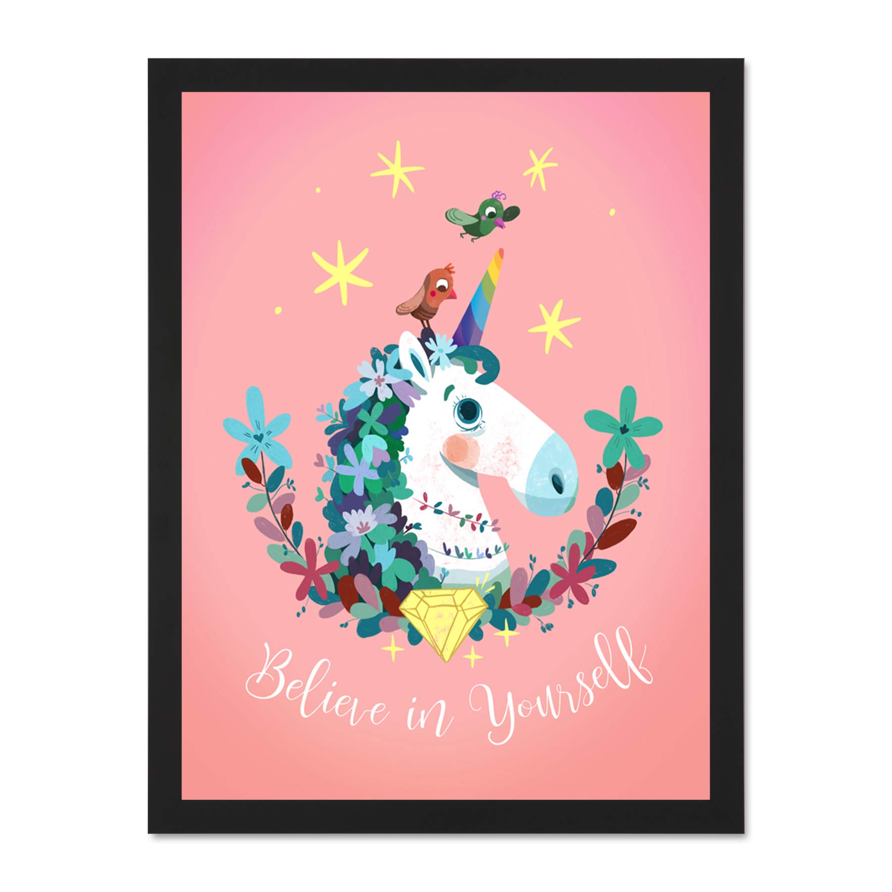 Wee Blue Coo Unicorn Believe In Yourself Wall Large Framed Art Print Poster Wall Decor 18x24 inch