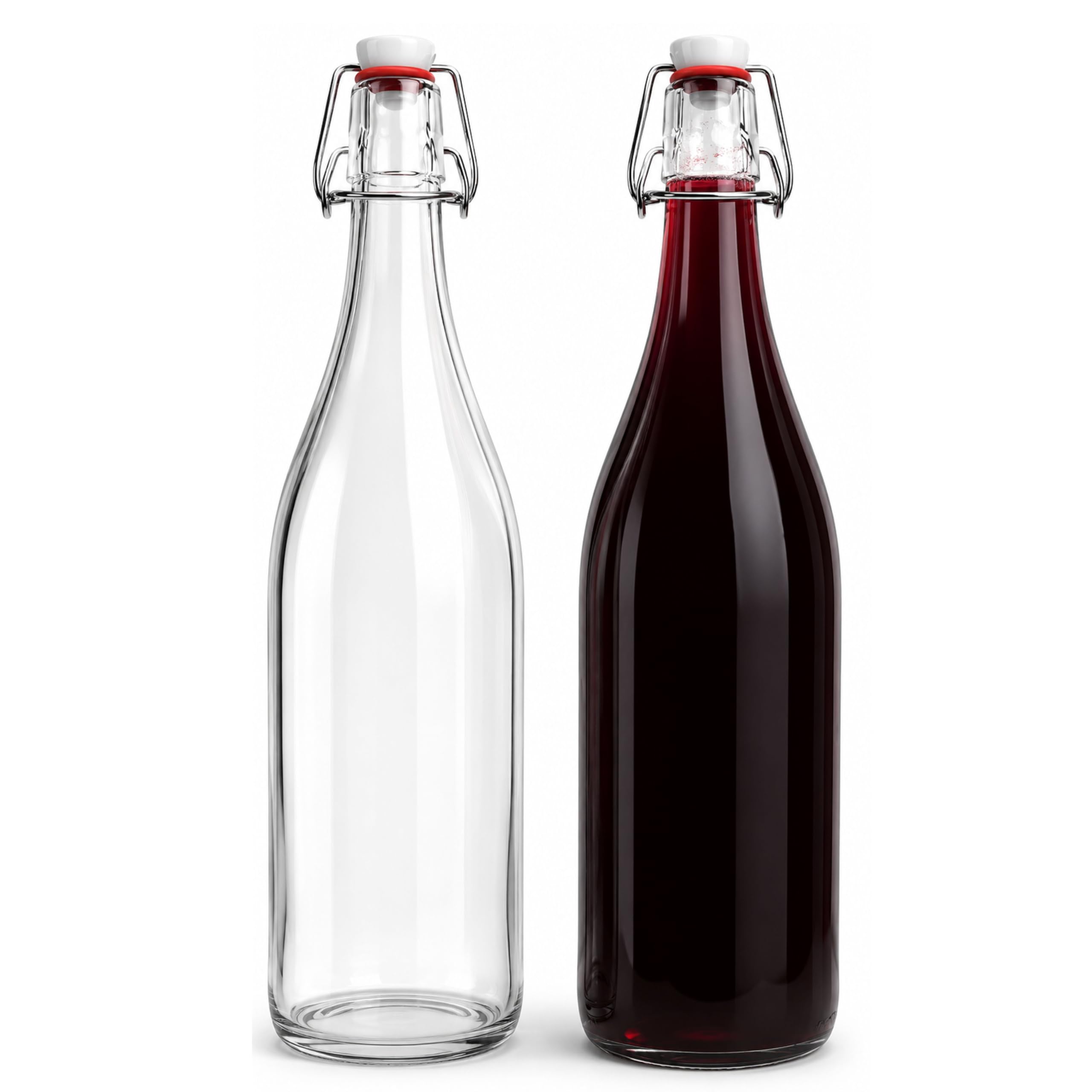 mikken 2 x glass bottles 1 litre with swing top made of porcelain including labels