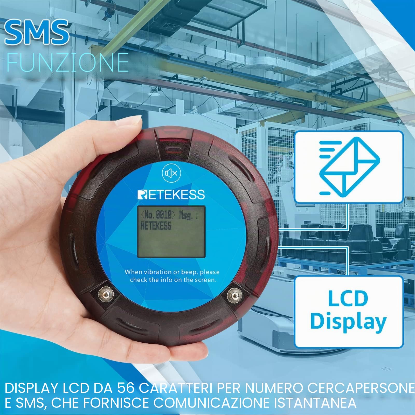 Retekess TD166 Pager Ristorante, Cicalino Ristorante, 10 Cercapersone | per Logistica, Magazzini, Terminali, 5000M All'Aperto, 550 mAh, con Display, Compatibile con il PC, Pager Sms