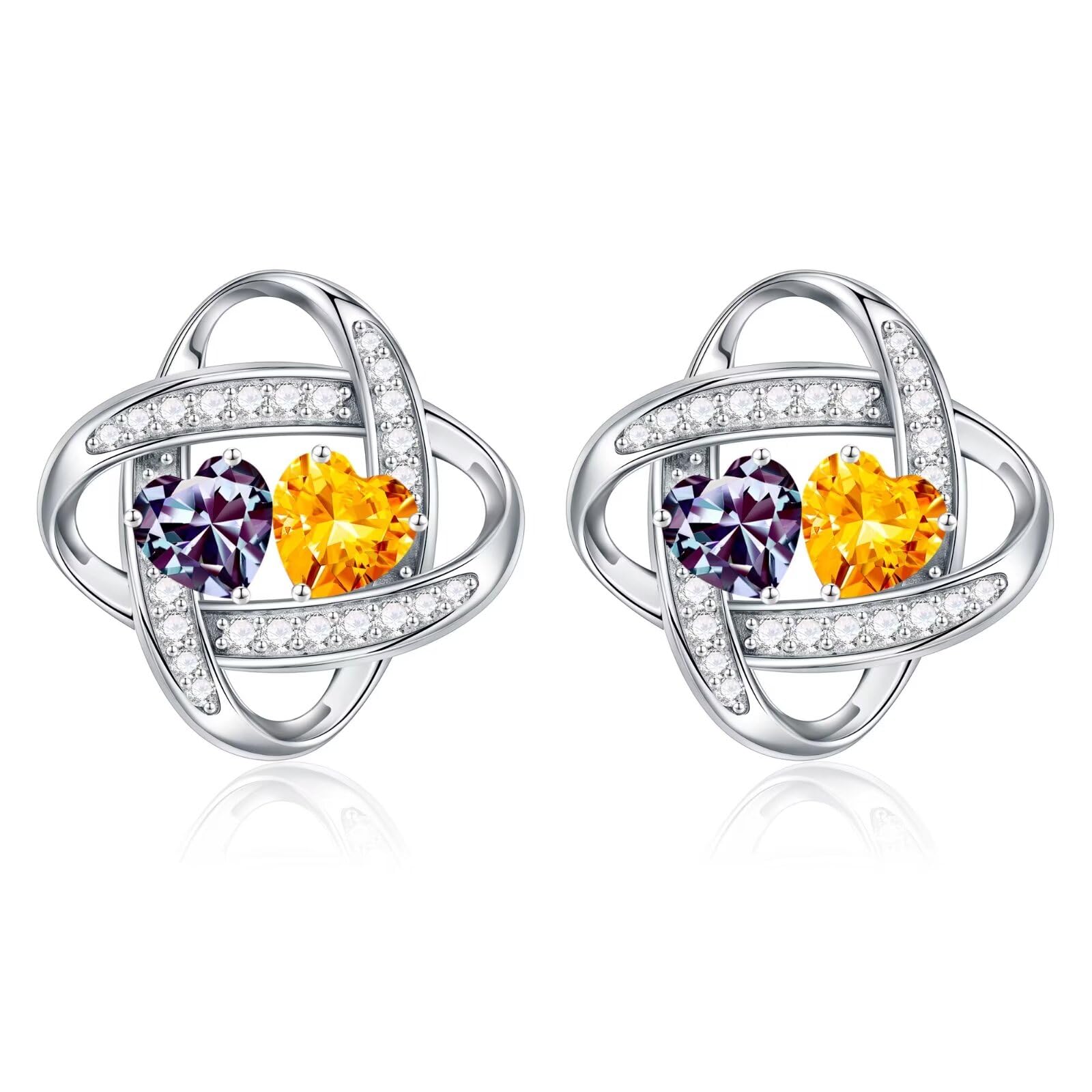 Iefil Double Birthstone Earrings for Women - 925 Sterling Silver Stud Earrings Anniversary Birthday Gifts for Women Jewelry