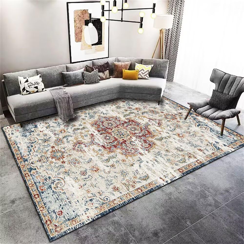 Tapis grande taille bleu 200x250cm idéal pour le salon et les enfants