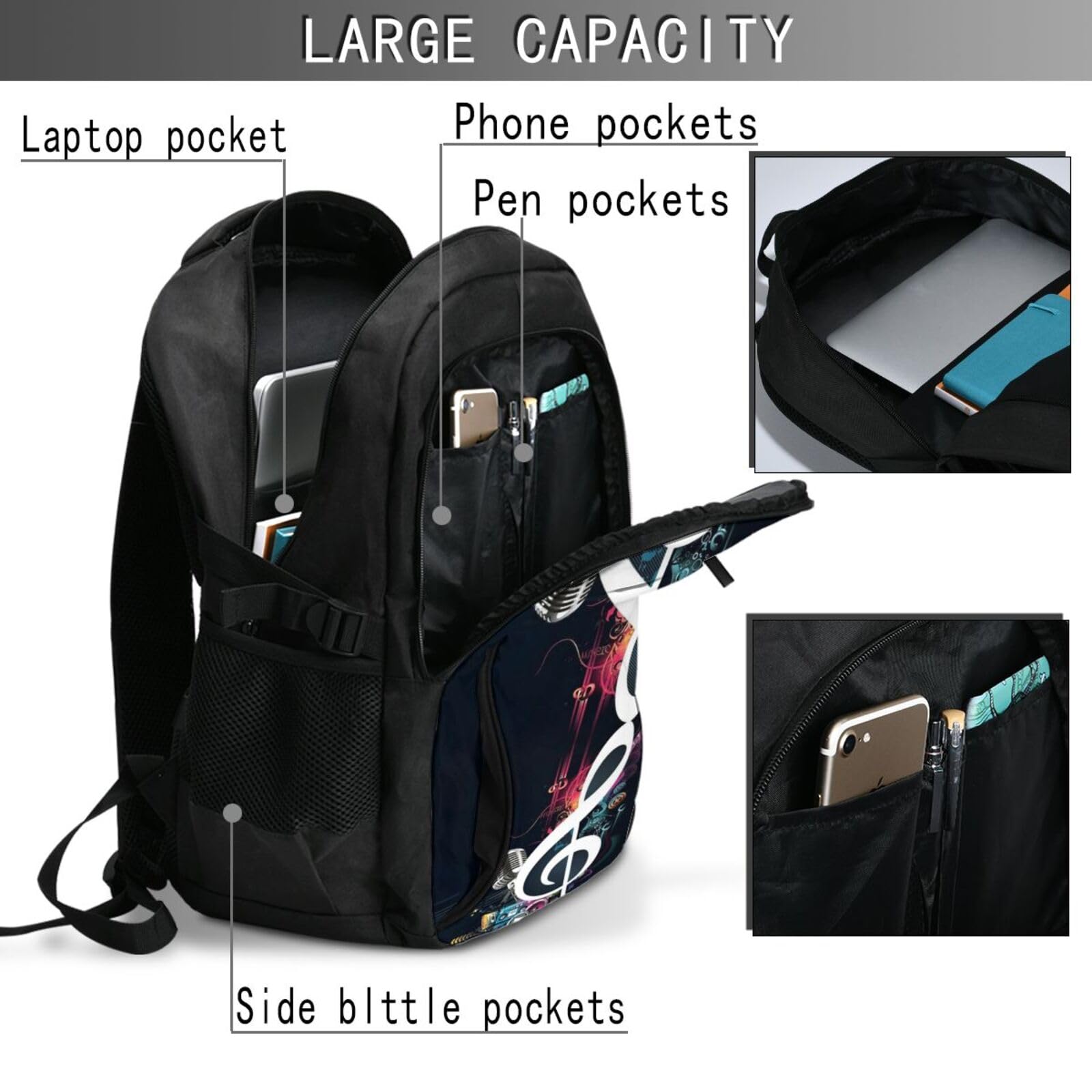 InOmak Musiknoten, Reiserucksack, Freizeitrucksack, Schulrucksack, Laptop-Rucksack für Damen und Herren
