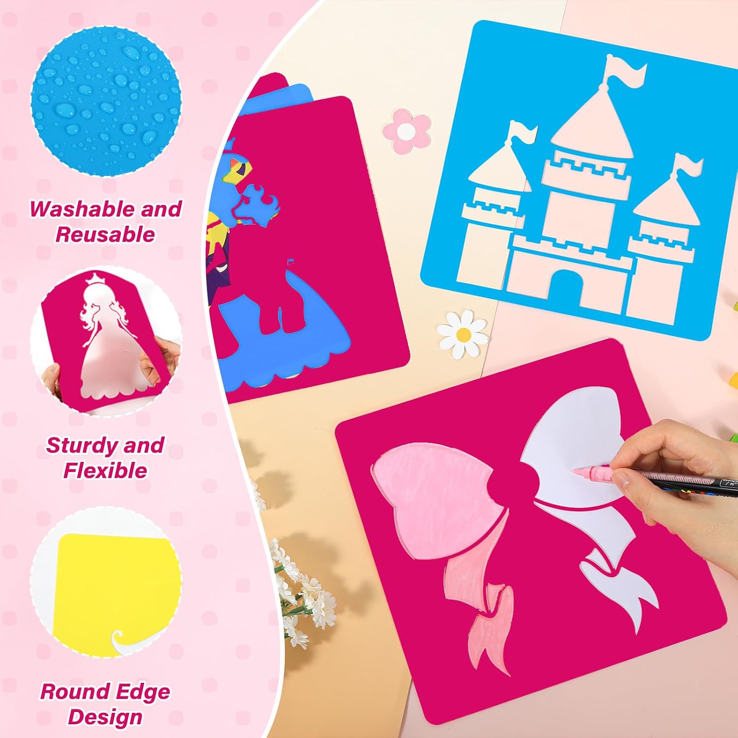 36pcs Princess Drawing Stencils 8 Inch Sidewalk Chalk Stencils image 3