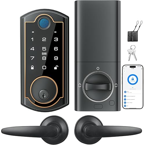 WiFi Smart Lock ST380 with 2 Lever Handles Set, Fingerprint Keyless Entry Door Lock for Front Door, with Security Smart Deadbolt and Touchscreen Keypad, App Remote Control &Auto Lock, IP56 Waterproof