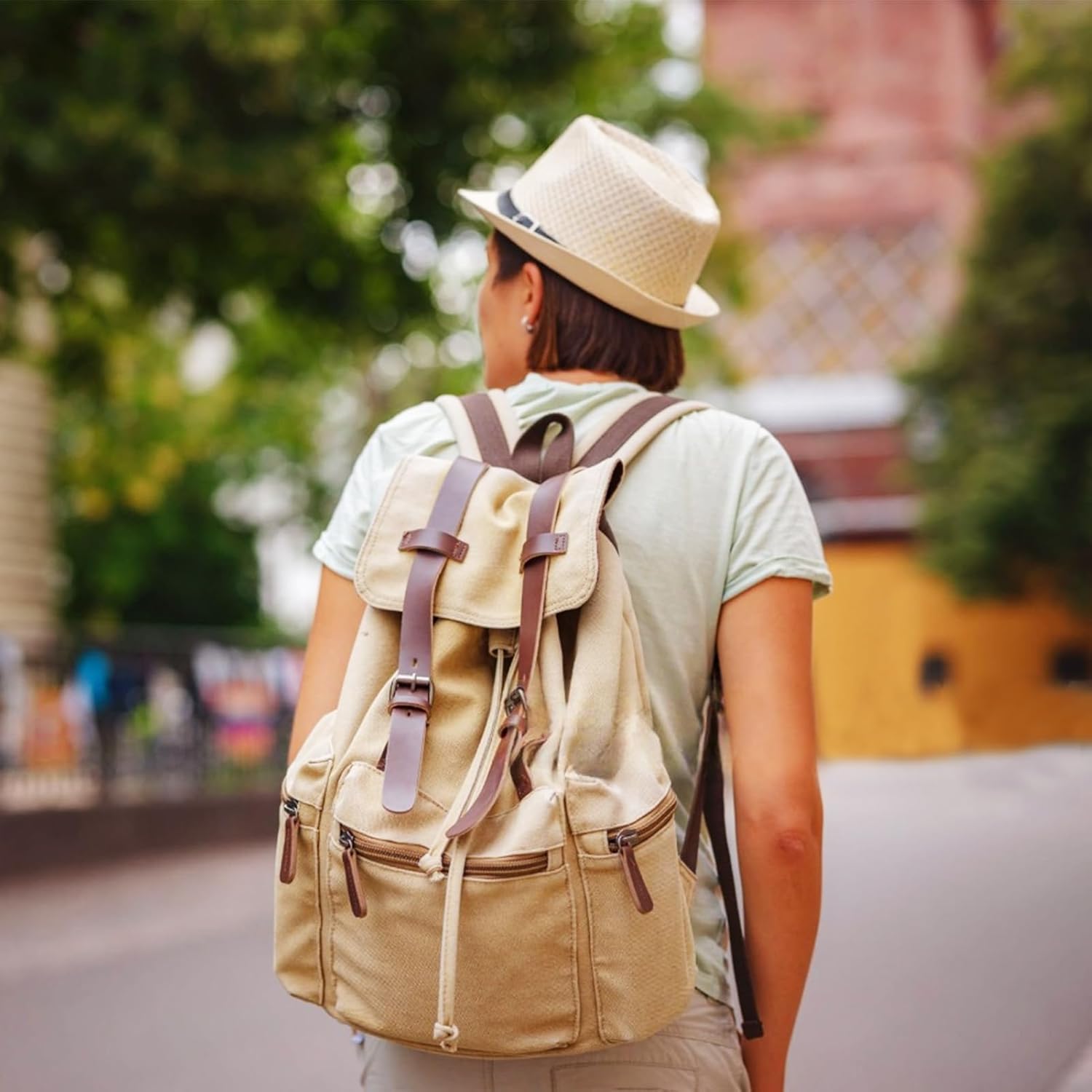 Canvas Laptop Backpack, Vintage Daypack for Men Women, Travel Rucksack Work College Computer Bag Bookbag Fits 15.6 Inch Laptop, Brown - Image 6