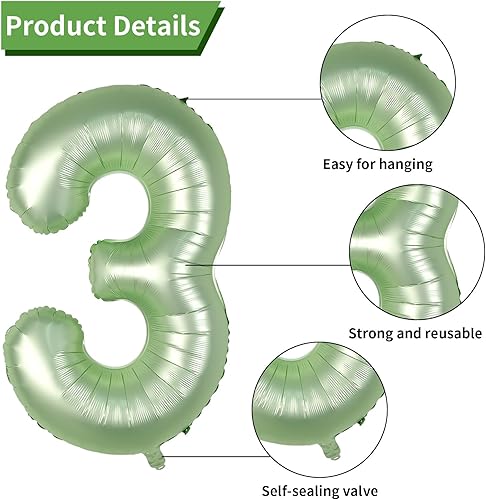 Miniatura 10 de Globo verde salvia número 2 de 40 pulgadas, globos de 2 cumpleaños verde oliva, globos de látex retro blanco aguacate verde dorado globo gigante de