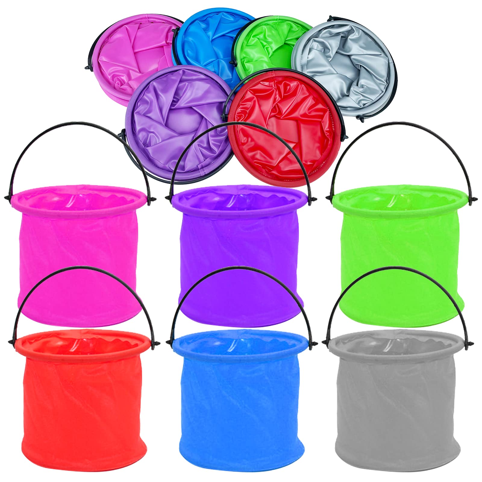 YongnKids Beach Toys Foldable Sand Bucket- 6Pcs Beach Bucket Sand Sandbox Beach Pail with Handle, Great Summer Toys for Beach Travel, Camping, Fishing, Swimming Pool